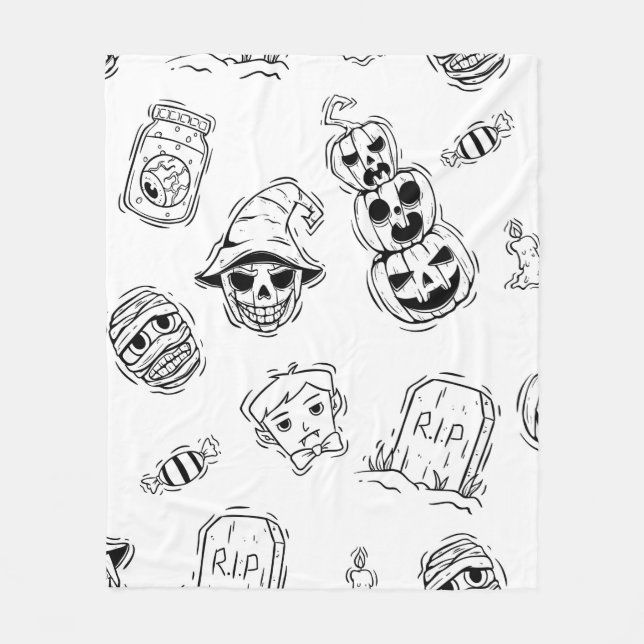 Sömlös mönster av halloween-ikoner med handritning fleecefilt (Framsidan)