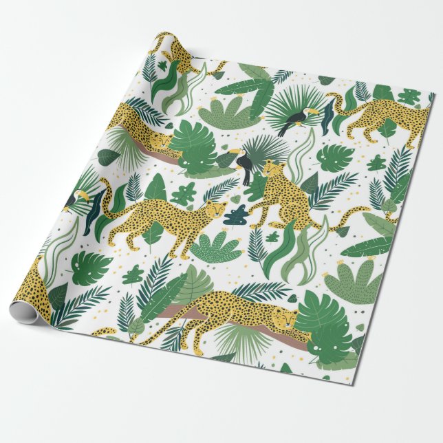 Sömlös mönster av leoparder i djungeln. Summer tro Presentpapper (Utrullad)