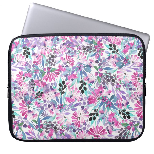 Sömlös mönster av lila blommor och bär,blu laptop fodral (Framsidan)