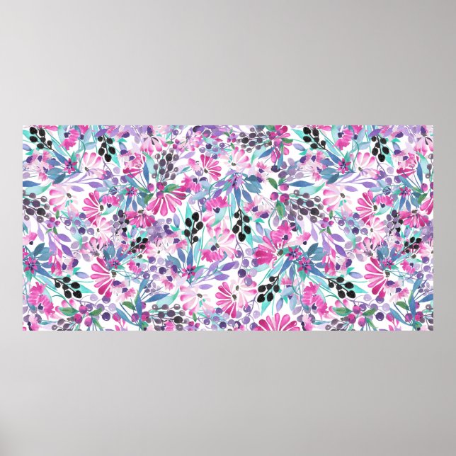 Sömlös mönster av lila blommor och bär,blu poster (Framsidan)