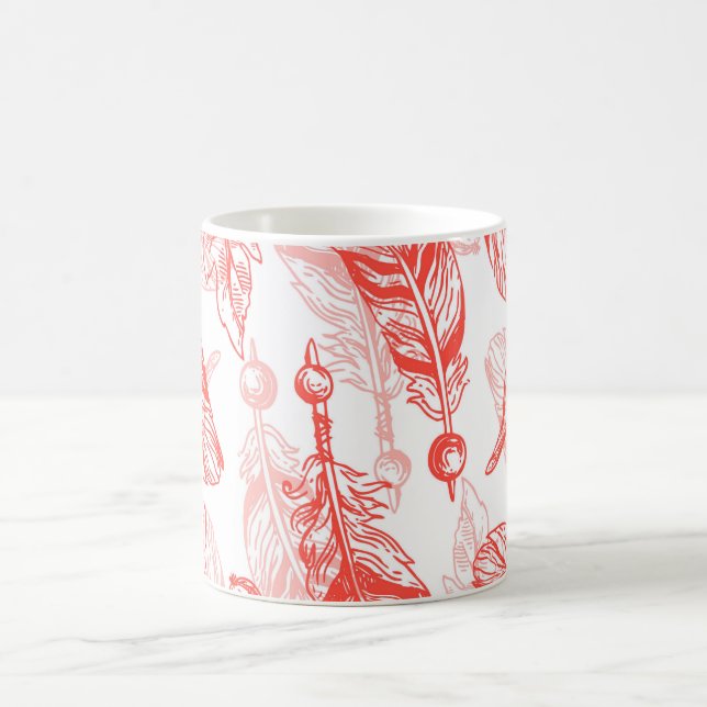 Sömlös Mönster av röda fjädrar Kaffemugg (Center)