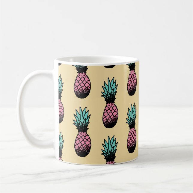 Sömlös mönster av söt ananas hand plockade kaffemugg (Vänster)