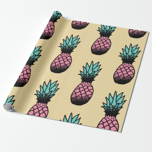 Sömlös mönster av söt ananas hand plockade presentpapper (Utrullad)