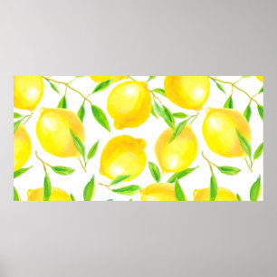Sömlös mönster av vattenfärgade citroner och lea poster