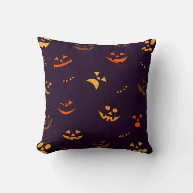 Sömlös Mönster-bakgrund för Pumpkin Djävulen Ansik Kudde (Framsida)