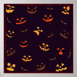 Sömlös Mönster-bakgrund för Pumpkin Djävulen Ansik Poster
