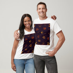 Sömlös Mönster-bakgrund för Pumpkin Djävulen Ansik T Shirt