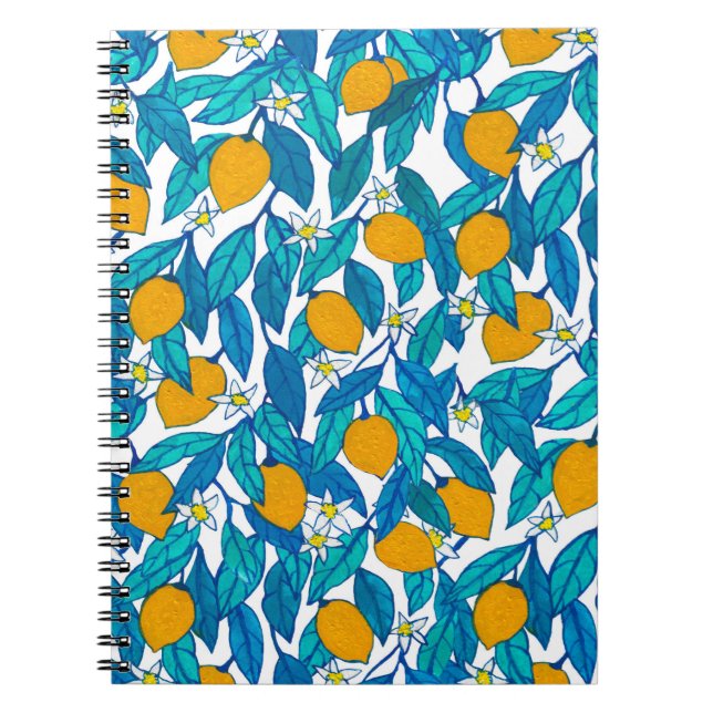 Sömlös mönster. Blodcitron. Blommor neroli.  Anteckningsbok (Framsidan)
