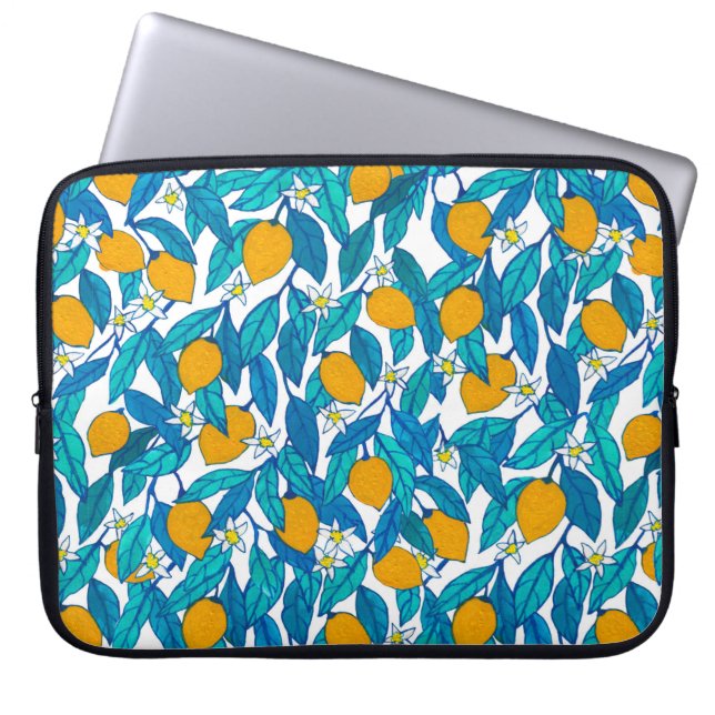 Sömlös mönster. Blodcitron. Blommor neroli.  Laptop Fodral (Framsidan)