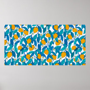 Sömlös mönster. Blodcitron. Blommor neroli. Poster