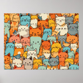 Sömlös Mönster Cute Kawaii Cats Poster