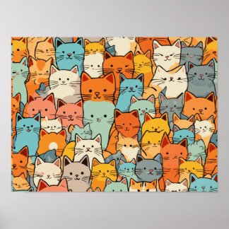 Sömlös Mönster Cute Kawaii Cats Poster