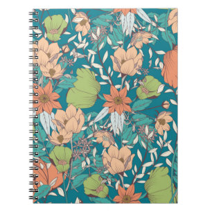 Sömlös mönster-design med blommor från hand plocka anteckningsbok