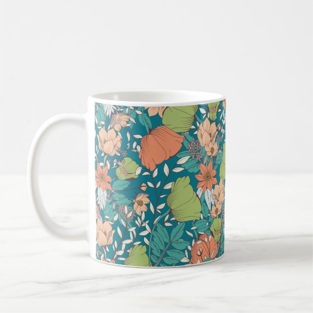 Sömlös mönster-design med blommor från hand plocka kaffemugg (Vänster)