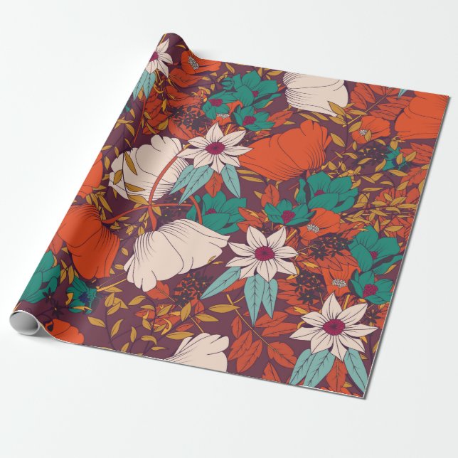 Sömlös mönster-design med blommor från hand plocka presentpapper (Utrullad)