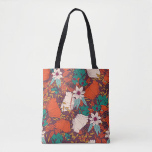 Sömlös mönster-design med blommor från hand plocka tygkasse