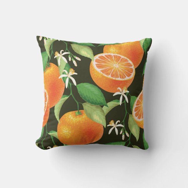 Sömlös Mönster-design med kraftig Orange Kudde (Framsida)