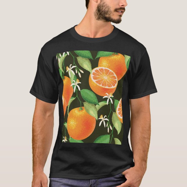 Sömlös Mönster-design med kraftig Orange T Shirt (Framsida)