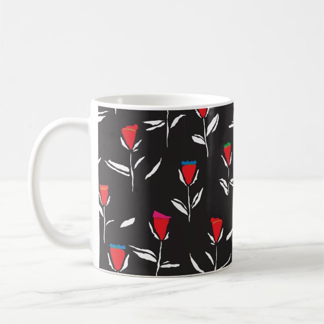 Sömlös mönster-design med söt stilized flowe kaffemugg (Vänster)