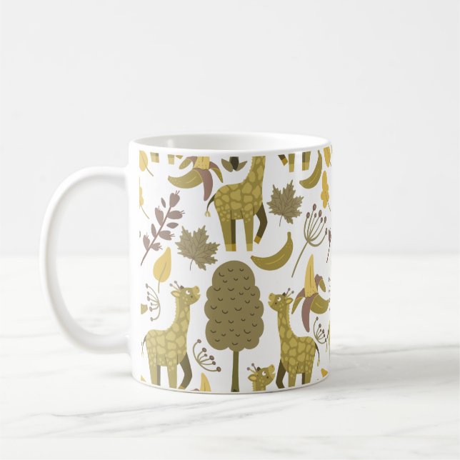 Sömlös mönster Giraffe gult vit bakgrund Kaffemugg (Vänster)