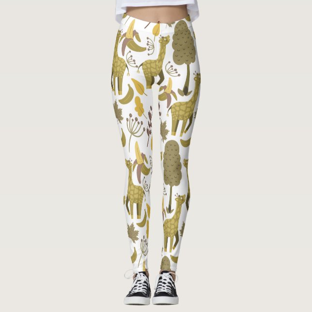 Sömlös mönster Giraffe gult vit bakgrund Leggings (Framsida)