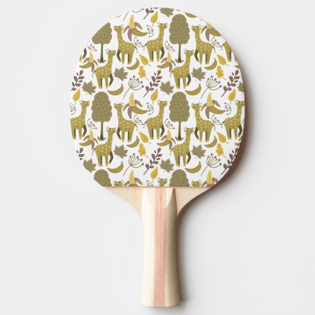 Sömlös mönster Giraffe gult vit bakgrund Pingisracket (Framsidan)