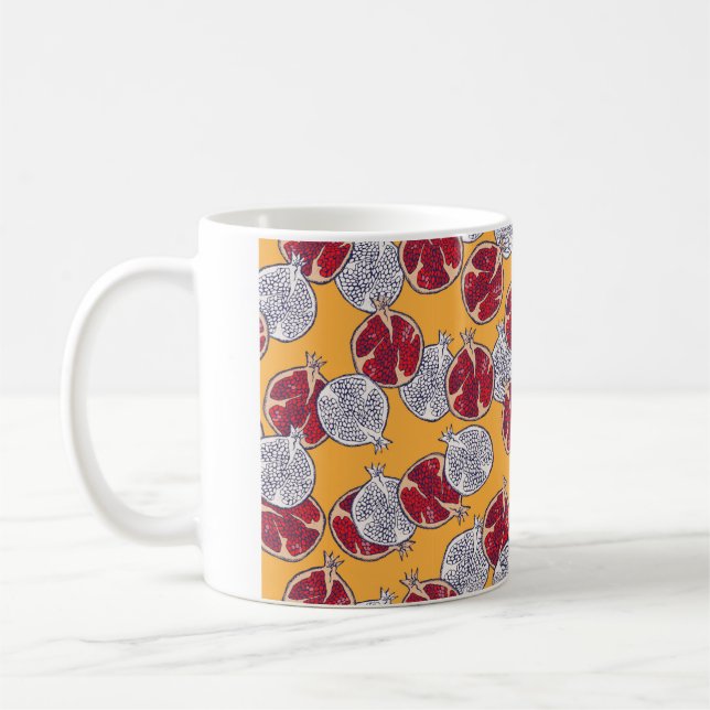 Sömlös mönster. Granat hand plockade.  Kaffemugg (Vänster)