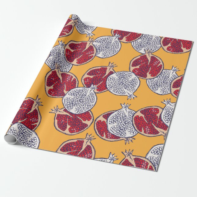 Sömlös mönster. Granat hand plockade.  Presentpapper (Utrullad)