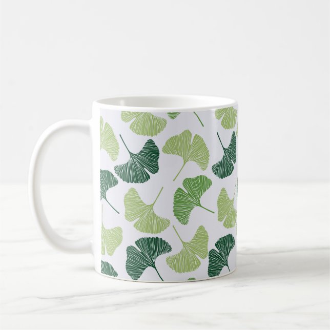 Sömlös mönster Grönt ginkgo biloba  Kaffemugg (Vänster)