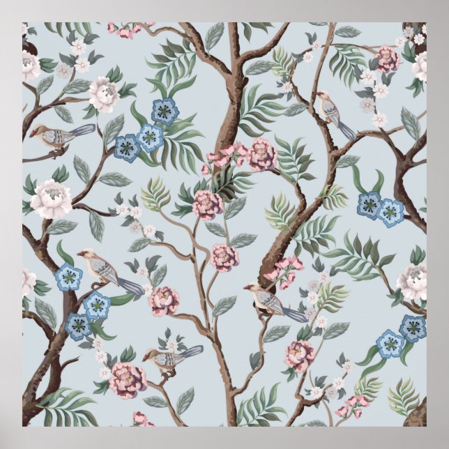 Sömlös mönster i Chinoiserie stil med peonier Poster (Framsidan)