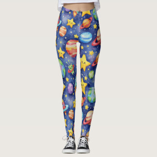 Sömlös Mönster i en Tecknad Galaxy Leggings