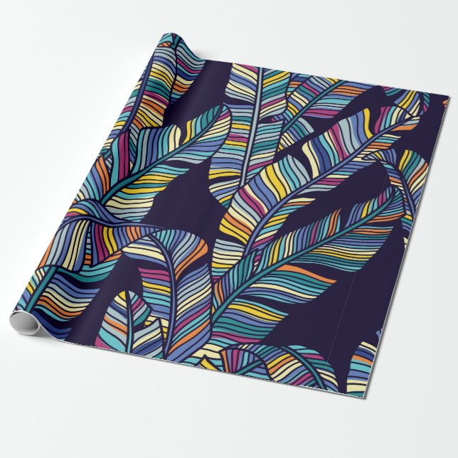 Sömlös mönster i Tropical handflatan löv Presentpapper (Utrullad)