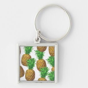 Sömlös mönster med ananas fyrkantig silverfärgad nyckelring