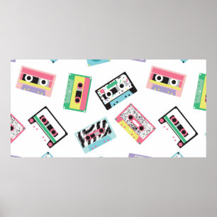 Sömlös mönster med audio band i retro 80-talsstam poster