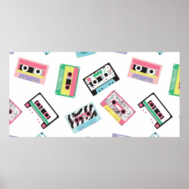 Sömlös mönster med audio band i retro 80-talsstam poster (Framsidan)