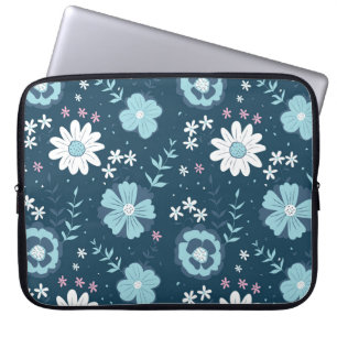 Sömlös mönster med blå sommarblommor på mörken laptop fodral