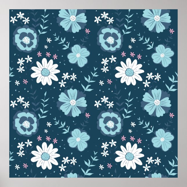 Sömlös mönster med blå sommarblommor på mörken poster (Framsidan)