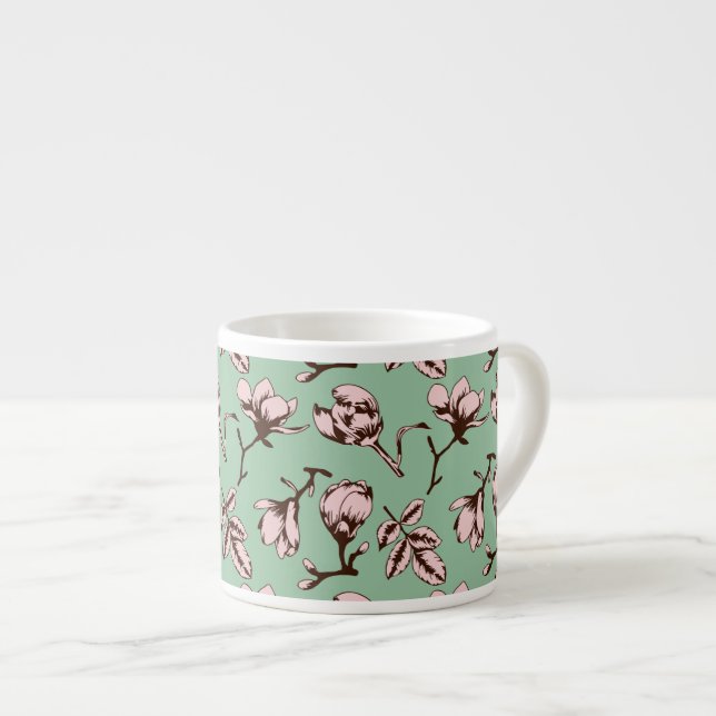 Sömlös mönster med blomknoppar från vår träd espressomugg (Framsida höger)