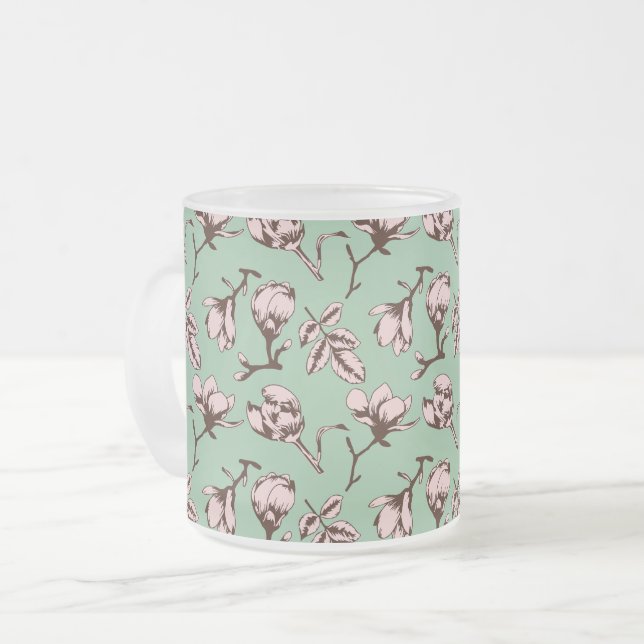 Sömlös mönster med blomknoppar från vår träd frostad glasmugg (Framsida vänster)