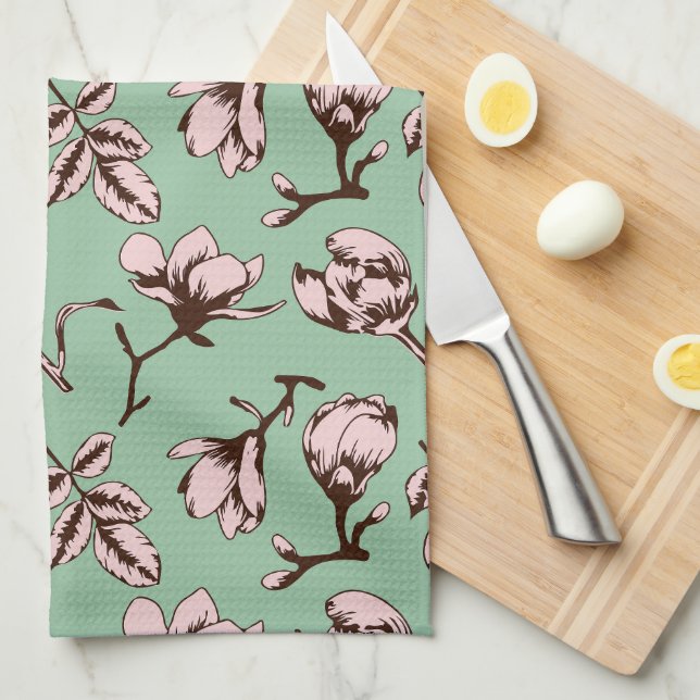 Sömlös mönster med blomknoppar från vår träd kökshandduk (Vikt i Fjärdedel)