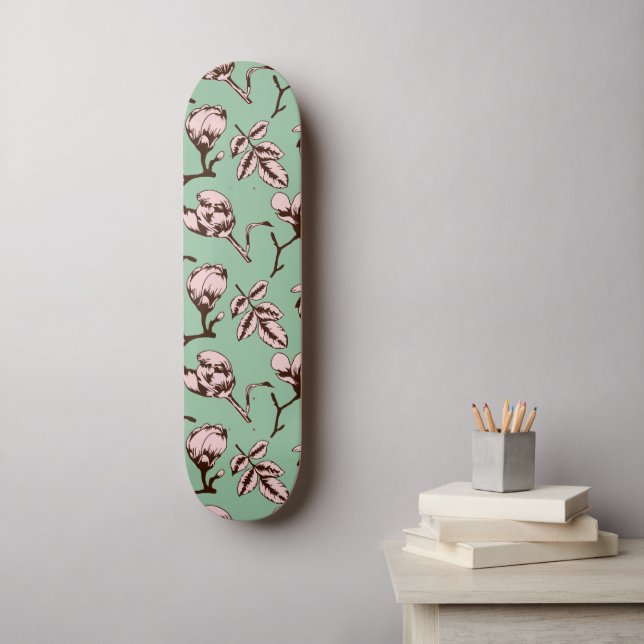 Sömlös mönster med blomknoppar från vår träd mini skateboard bräda 18,5 cm (Väggkonst)