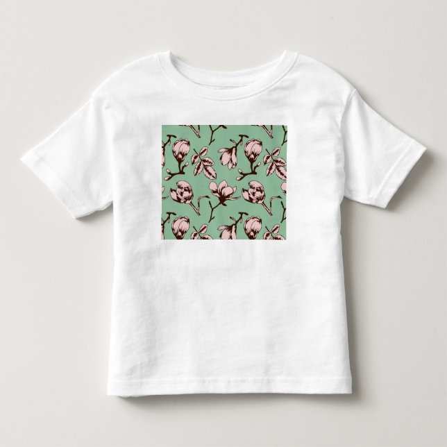 Sömlös mönster med blomknoppar från vår träd t shirt (Framsida)