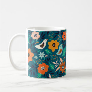 Sömlös mönster med blommigt som ornament kaffemugg
