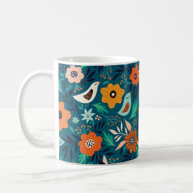Sömlös mönster med blommigt som ornament kaffemugg (Vänster)