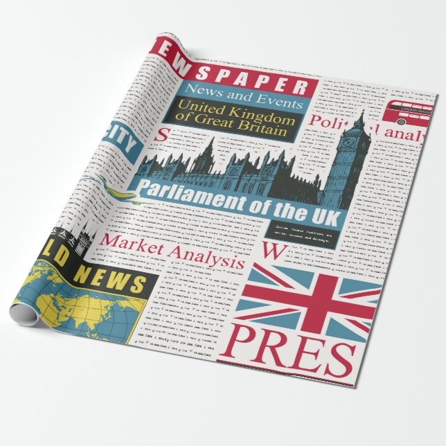  Sömlös mönster med brittiska eller Londontidninge Presentpapper (Utrullad)