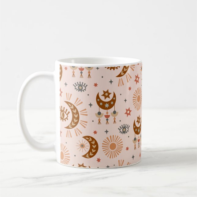 sömlös mönster med celestial öga, måne, sol kaffemugg (Vänster)