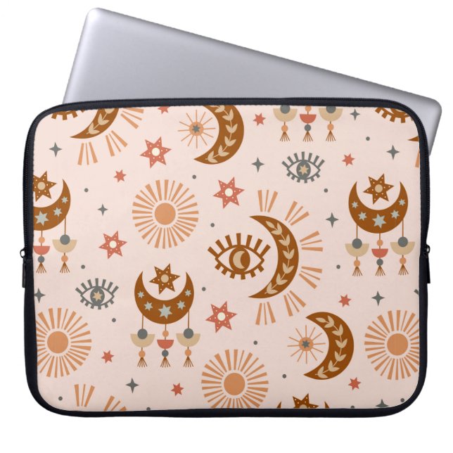 sömlös mönster med celestial öga, måne, sol laptop fodral (Framsidan)