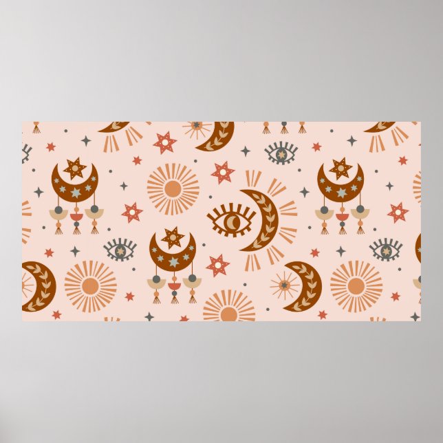 sömlös mönster med celestial öga, måne, sol poster (Framsidan)