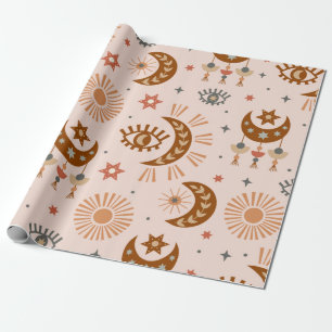 sömlös mönster med celestial öga, måne, sol presentpapper