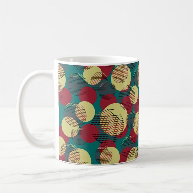 Sömlös mönster med cirklar och linjer.  kaffemugg (Vänster)